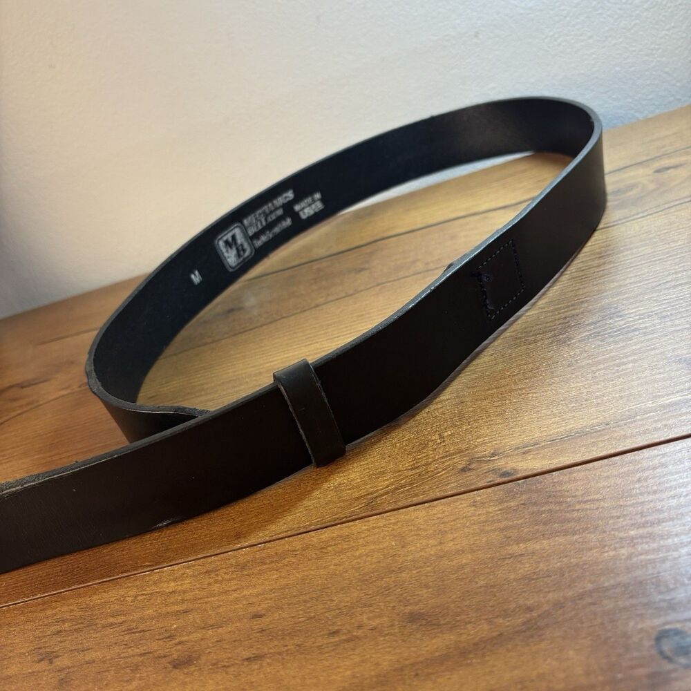 MechanicsBelt.com Black Leather No Scratch Belt Sz M Hidden Buckle Made in USA